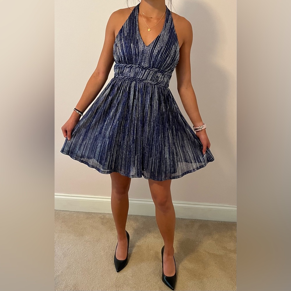 City Studio Blue and Silver Dress, Size 0